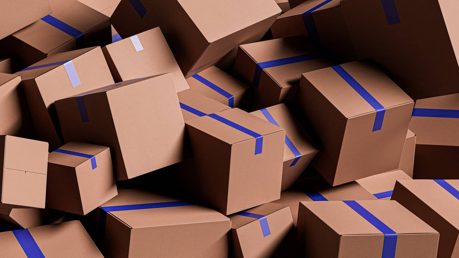 Sealed parcels stacked and ready for delivery